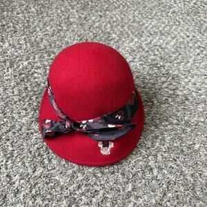 Disney Parks Minnie Embroidered Red Wool Hat Fedora New